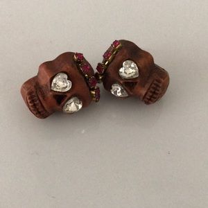 Betsey Johnson wooden skull earrings